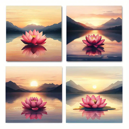 4pcs  Lotus Sunset Elegant FH      Wall Art Canvas Framed