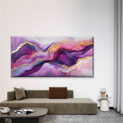 Abstract Purple, Blue & Yellow Wall Art Canvas Office Home Room Framed 120x60cm