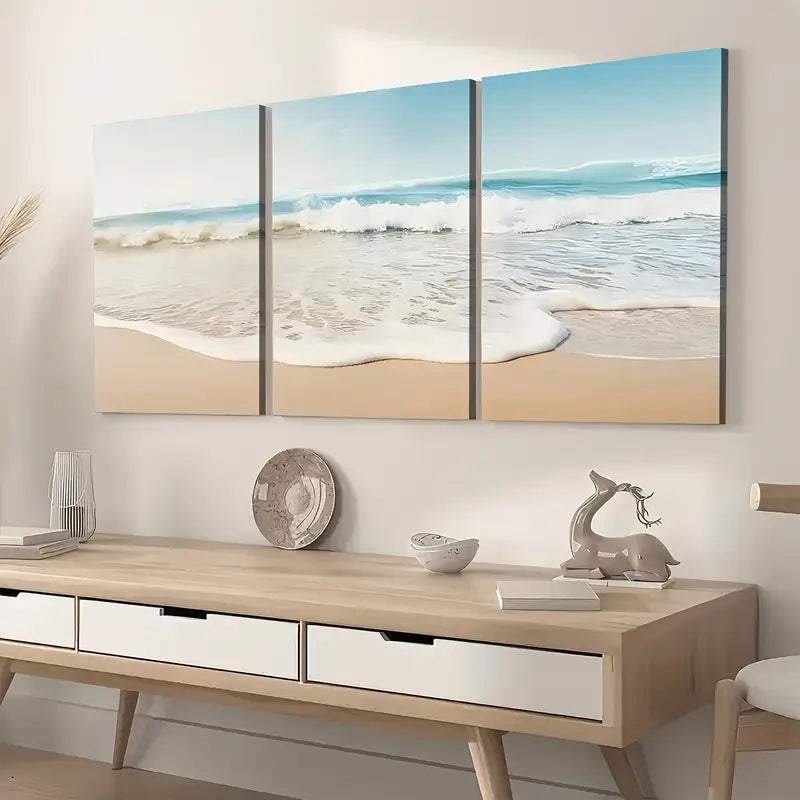 3pcs Modern Wind Beach Ocean Wave Wind Art Wall Art Set Canvas Framed 40x60cm - High Quality Print 100% Australian Made Wall Canvas Ready to Hang