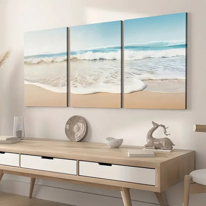 3pcs Modern Wind Beach Ocean Wave Wind Art Wall Art Set Canvas Framed 40x60cm - High Quality Print 100% Australian Made Wall Canvas Ready to Hang