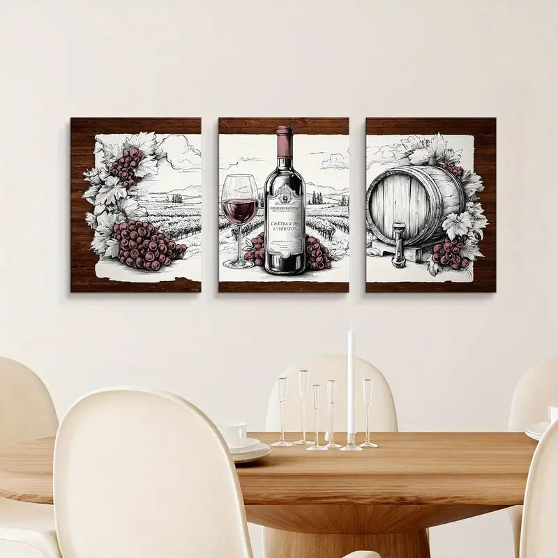 3pcs Black And White Sketch Metal Print Ready to Hang Art