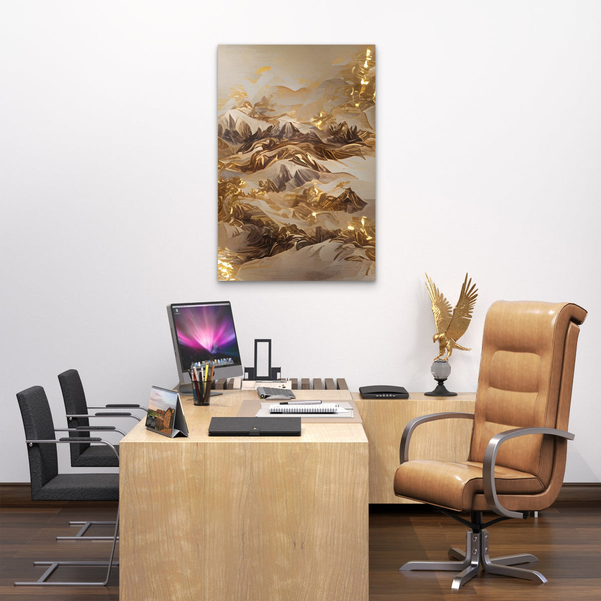 Modern Luxury Gilded Foil Mountain Peaks 40x60cm Metal Print Ready to Hang