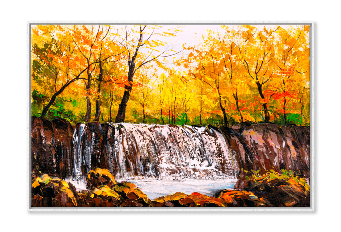 Autumn Colors of Oirase River Oil Painting Wall Art Limited Edition High Quality Print Canvas Box Framed White