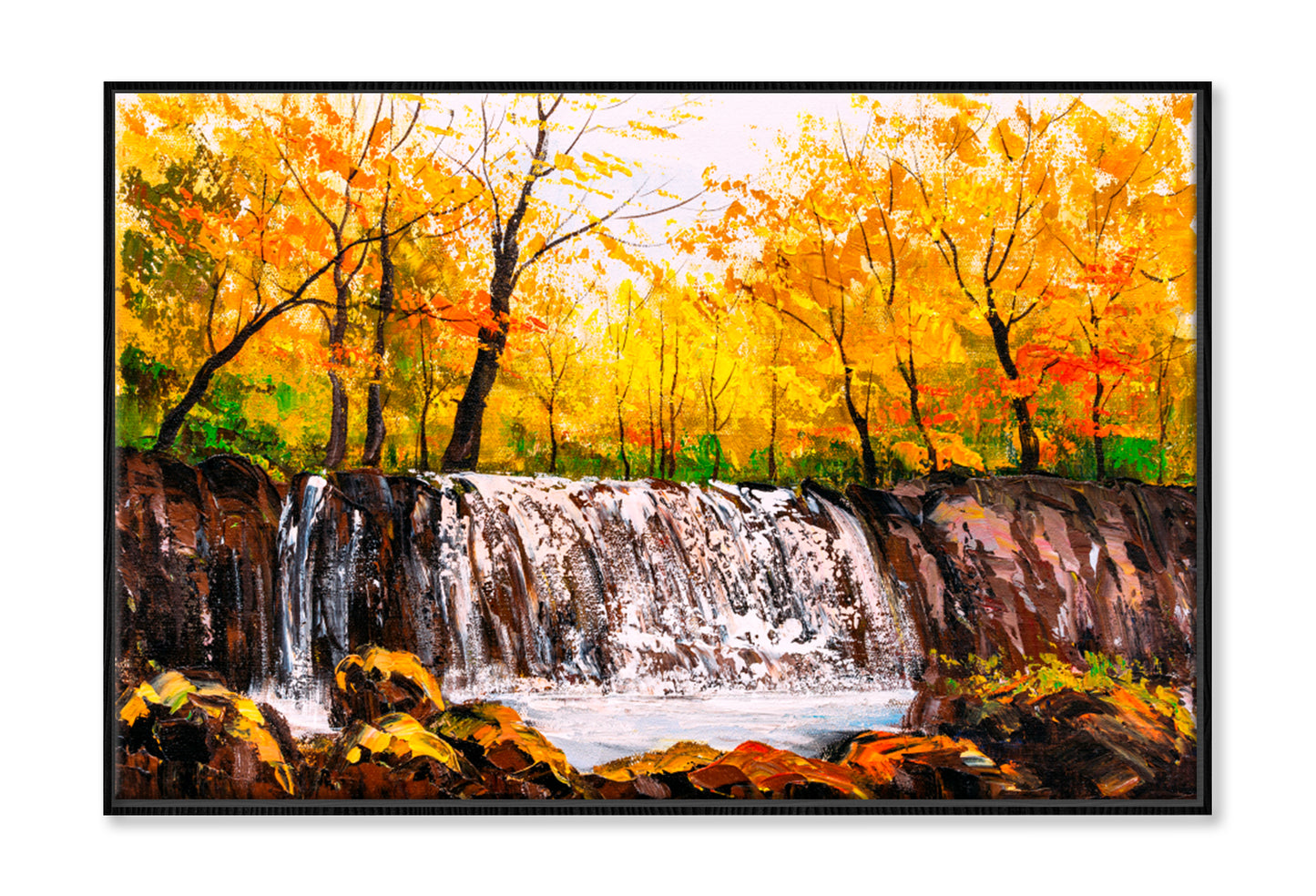 Autumn Colors of Oirase River Oil Painting Wall Art Limited Edition High Quality Print Canvas Box Framed Black