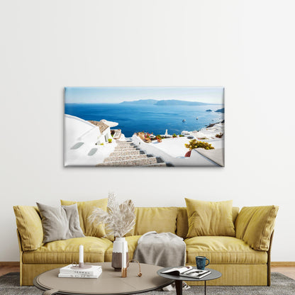 White Architecture On Santorini Wall Art Canvas Office Home Room Framed 120x60cm