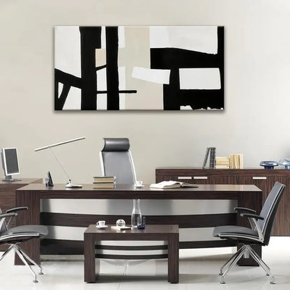 Black White Black & Grey White Abstract Wall Art canvas office home room framed 120x60cm