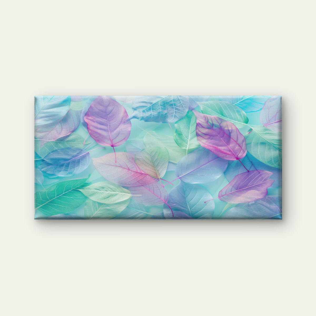 Violet Mist Pastel Leaves Wall Art Canvas Office Home Room Framed 120x60cm