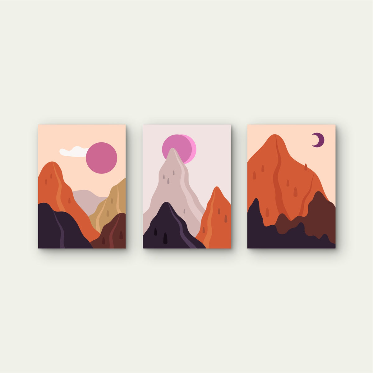 3pcs Abstract Mountain Hills Sun Moon Wall Art Set Canvas Framed 40x60cm - High Quality Print 100% Australian Made Wall Canvas Ready to Hang