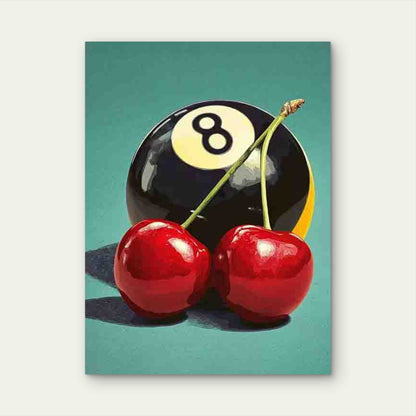 Lucky Me 8 Ball & Cherry Retro Metal Print Ready to Hang