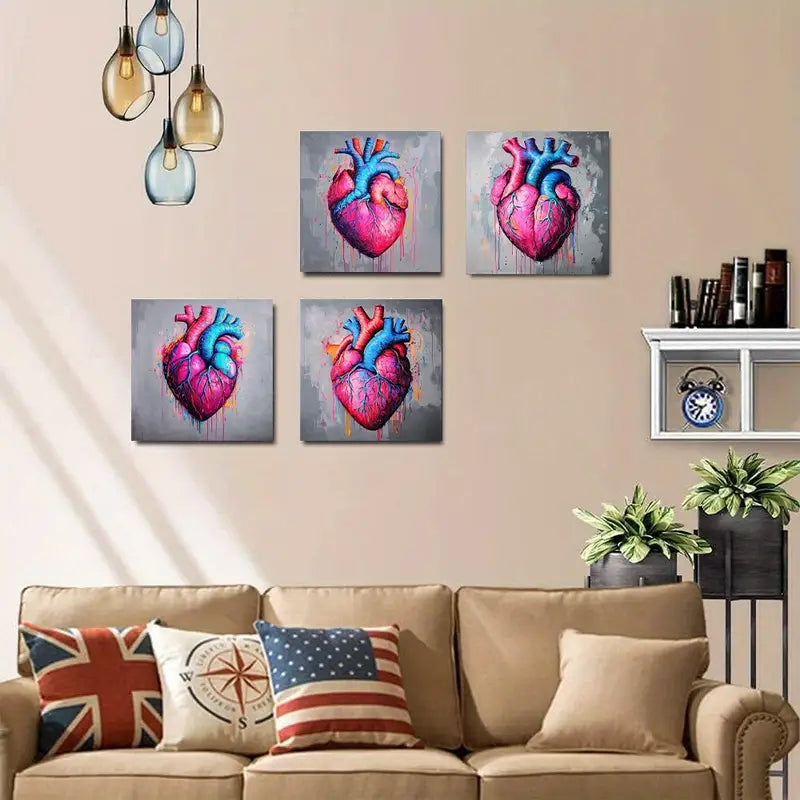 4pcsVibrant Heart Art Canvas Prints Wall Art Canvas Framed