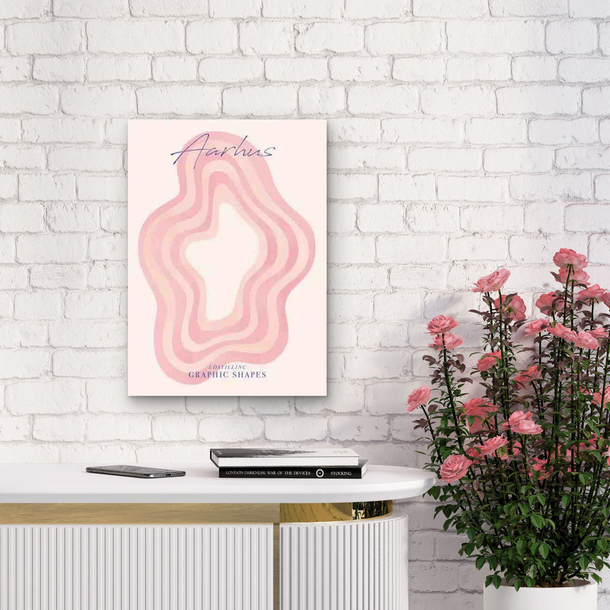 Retro Abstract Pink Wave Metal Print Ready to Hang