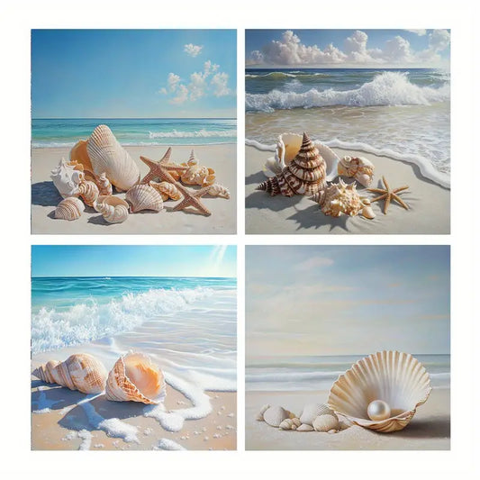 4pcs Sunshine Sandy Beach Nature Wall Art Canvas Framed