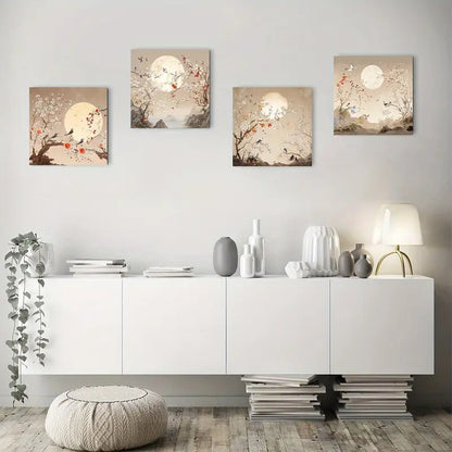 4pcs Flower Full Moo Wall Art Canvas Framed