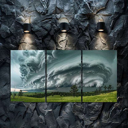 3pcs Intense Thunderstorm Over Custer State Park Wall Art Set Canvas Framed 50x70cm - High Quality Print 100% Australian Made Wall Canvas Ready to Hang