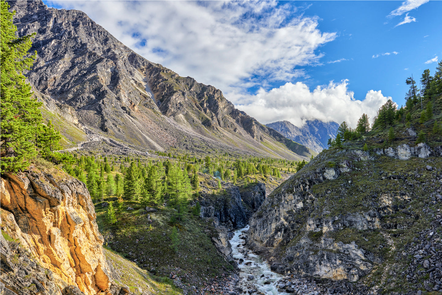 Narrow River In Siberian Mountain Glass Framed Wall Art, Ready to Hang Quality Print