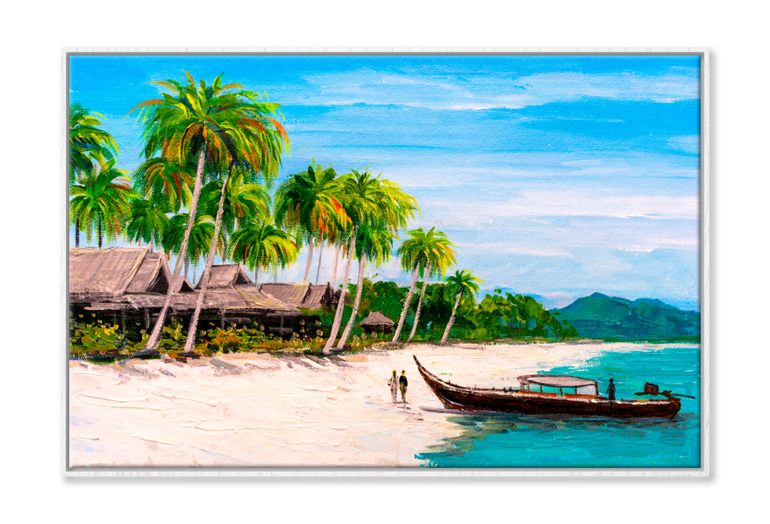 Tropical Paradise Island Beach Oil Painting Wall Art Limited Edition High Quality Print Canvas Box Framed White