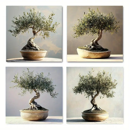 4pcs Contemporary Vintage Bonsai Perfect   Wall Art Canvas Framed