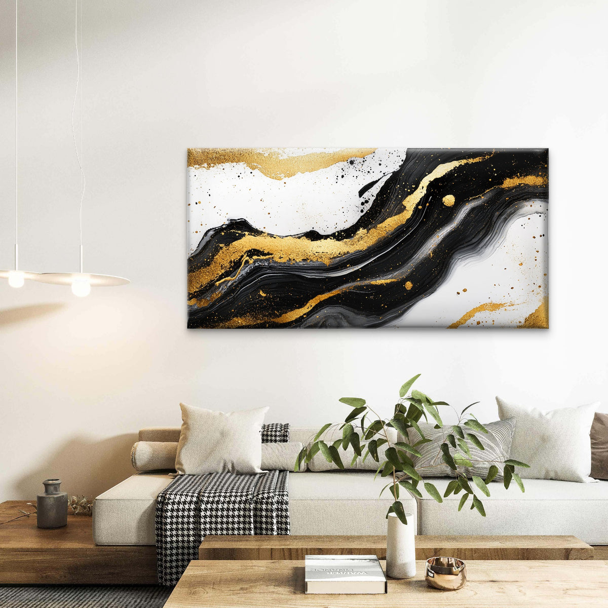 Black Gold Fluid Abstract Wall Art Canvas Office Home Room Framed 120x60cm