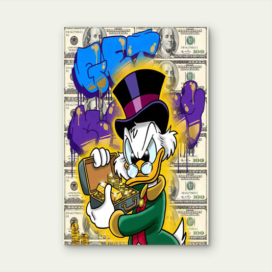 Duck Top Hat Gold Briefcase Money 60x90cm Metal Print Ready to Hang
