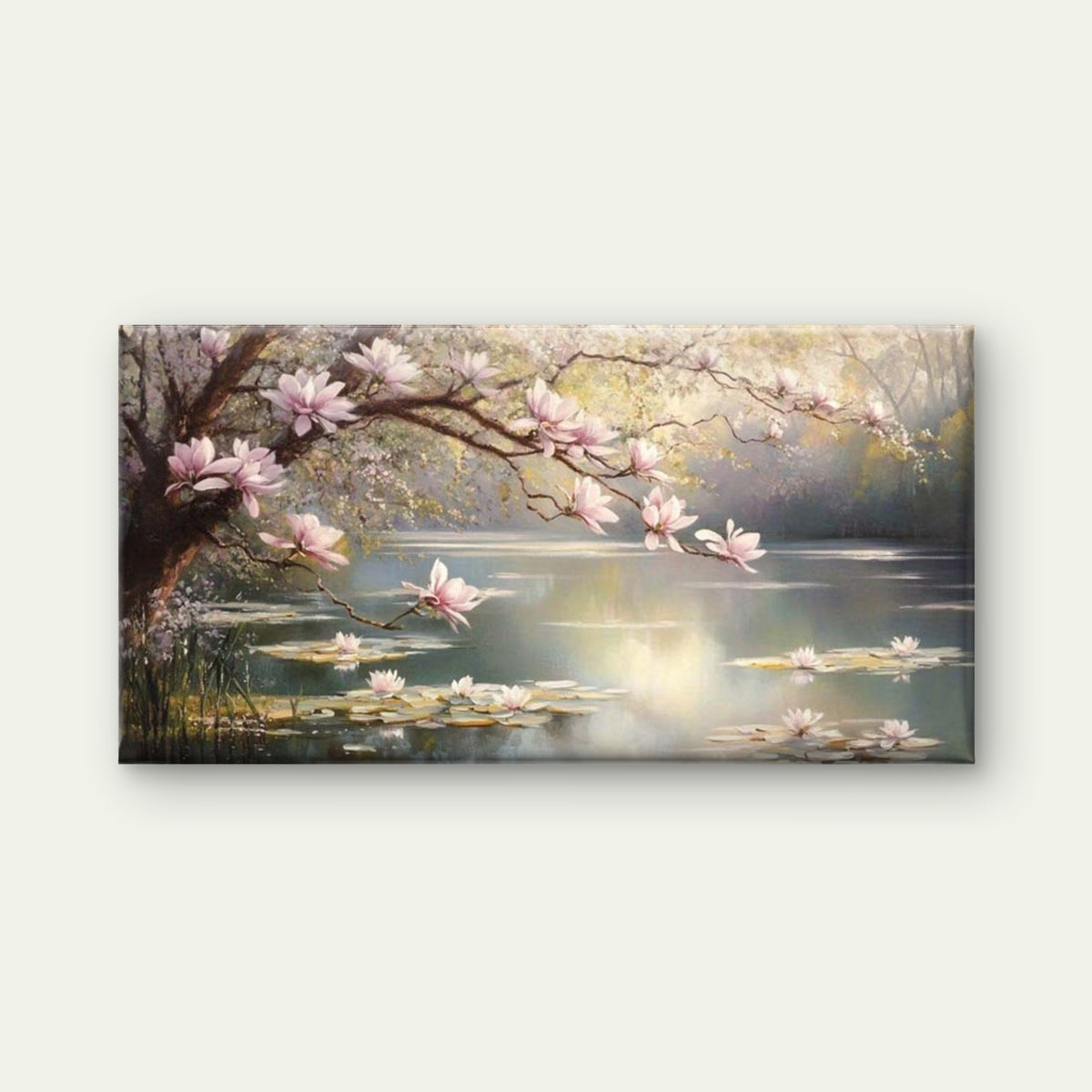 Blossoms Over Serene Lake Wall Art Canvas Office Home Room Framed 120x60cm