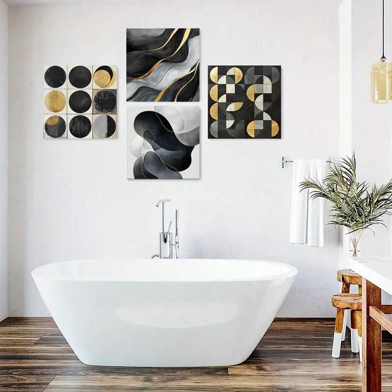 4pcs Black Circles Poster, Abstract Shapes Wall Art Canvas Framed