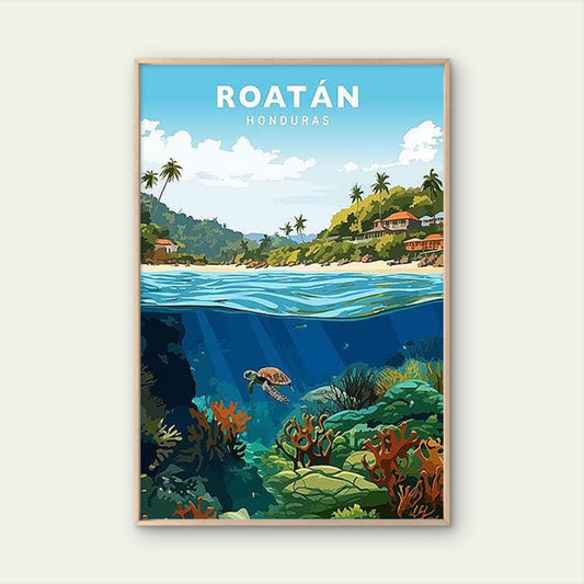 Vintage Honduras Tropical Beach Travel Poster Print Wall Art