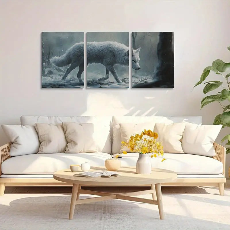 3pcs White Wolf Walks Through Snow Classic Design Metal Print Ready to Hang Art