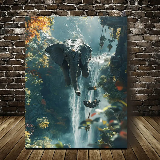 Steampunk Elephant Painting with Pine 40x60cm Metal Print Ready to Hang