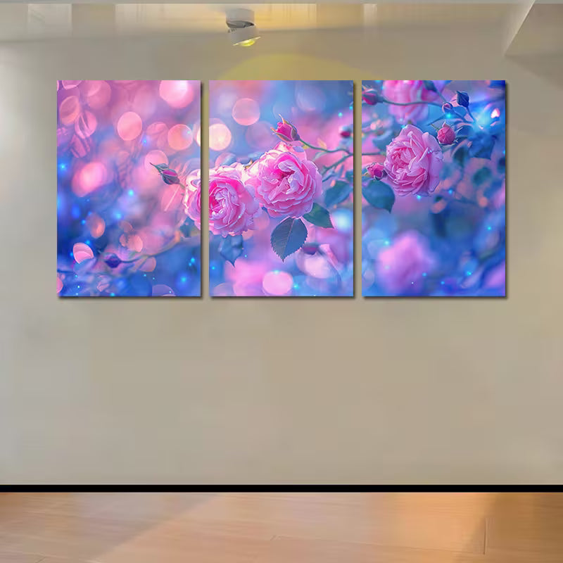 3pcs Delicate Pink Roses against Soft Background Wall Art Set Canvas Framed 50x70cm - High Quality Print 100% Australian Made Wall Canvas Ready to Hang