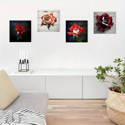 4pcs  Paintings Red Blue Ross ES     Wall Art Canvas Framed