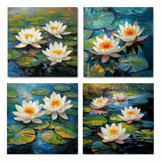 4pcs Lotus Flower Canvas Wall Art Prints Wall Art Canvas Framed
