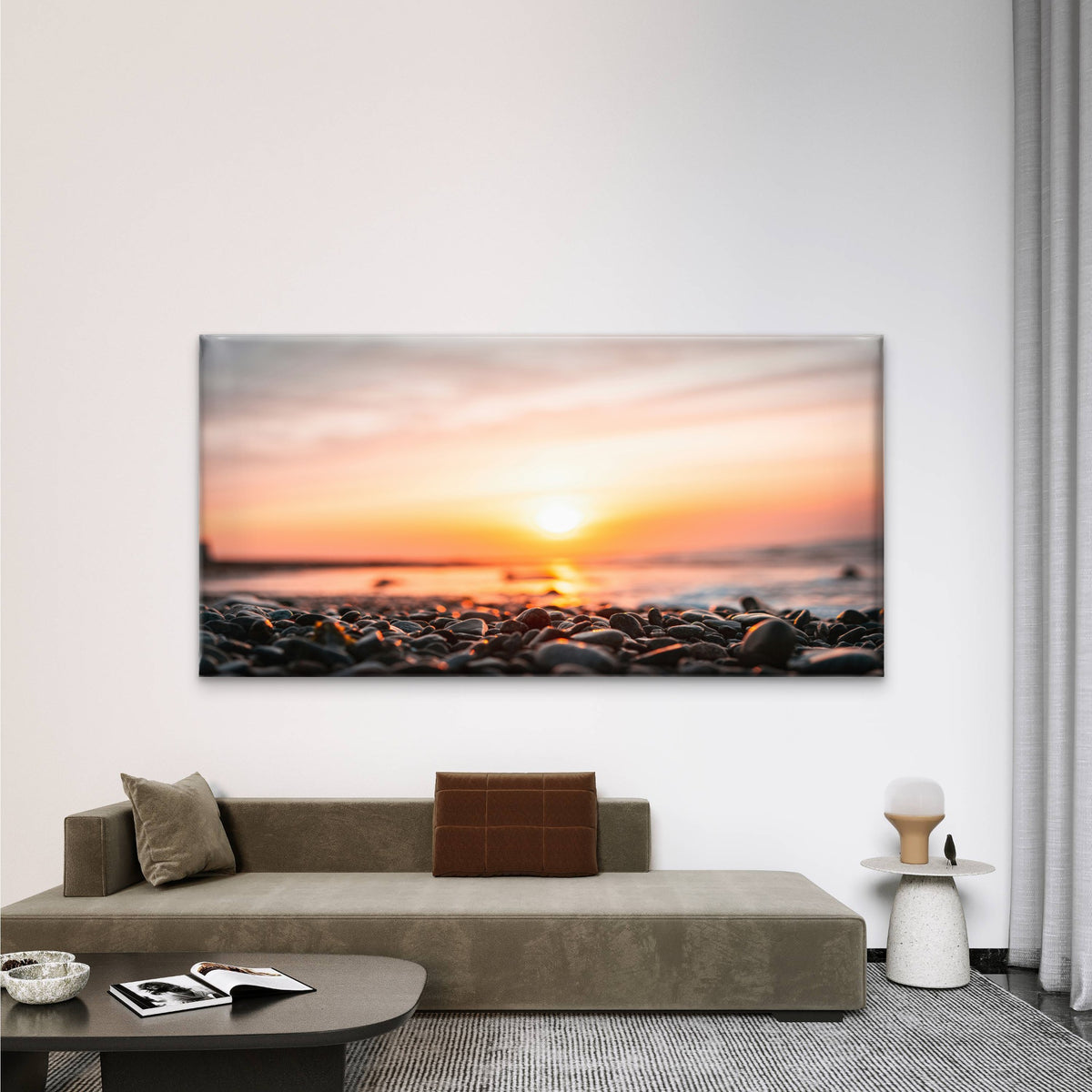 Pebbles Greet The Evening Sun Wall Art Canvas Office Home Room Framed 120x60cm