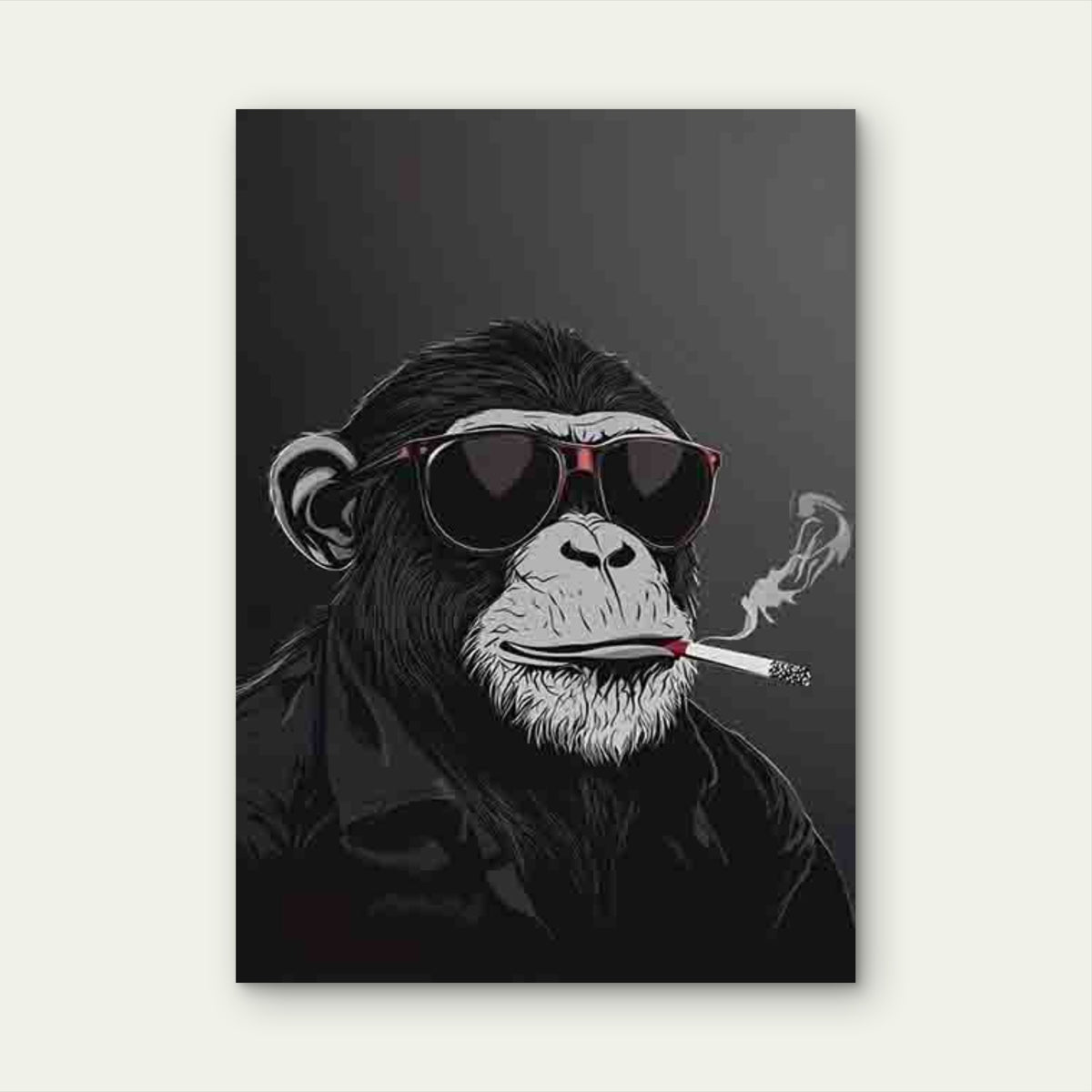 Gorilla in Glasses with a Cigarette in Mouth 60x90cm Metal Print Ready to Hang