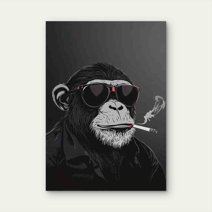 Gorilla in Glasses with a Cigarette in Mouth 60x90cm Metal Print Ready to Hang