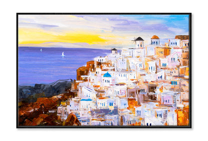 Santorini, Greece Oil Painting Wall Art Limited Edition High Quality Print Canvas Box Framed Black