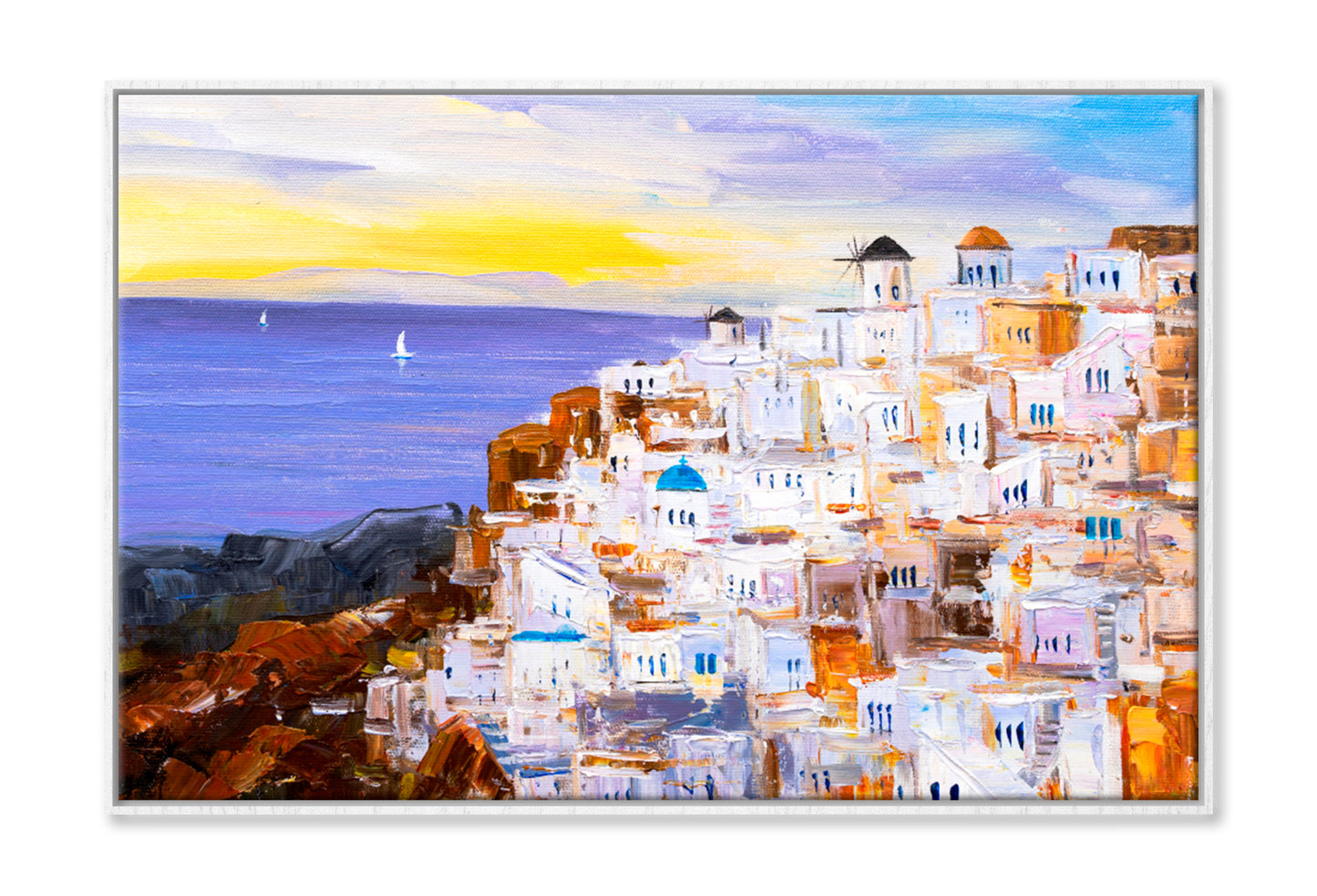 Santorini, Greece Oil Painting Wall Art Limited Edition High Quality Print Canvas Box Framed White