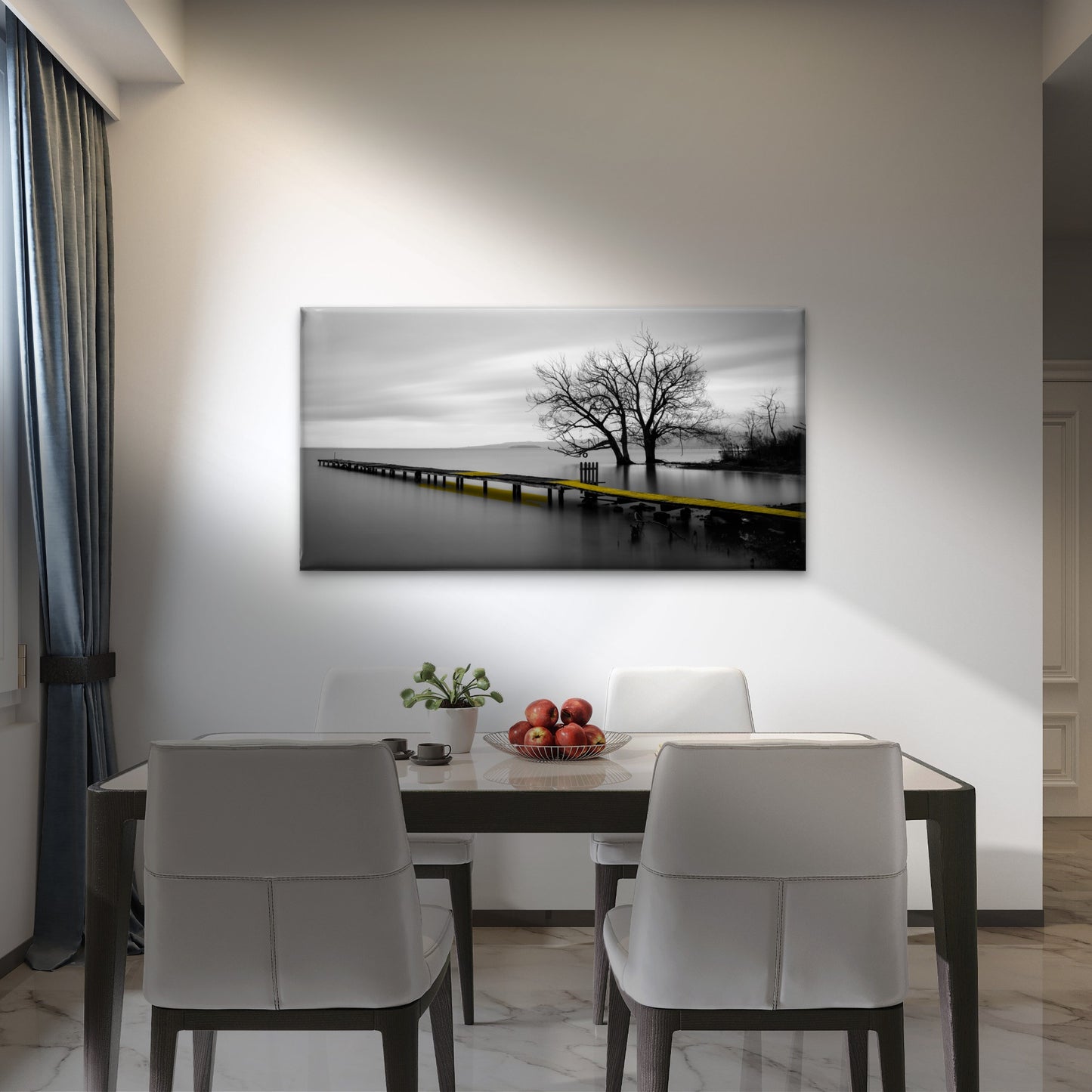 Panoramic Canvas Wooden Pier B&W View High Quality 100% Australian Made Wall Canvas Print Ready to Hang