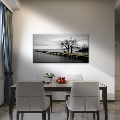 Panoramic Canvas Wooden Pier B&W View High Quality 100% Australian Made Wall Canvas Print Ready to Hang