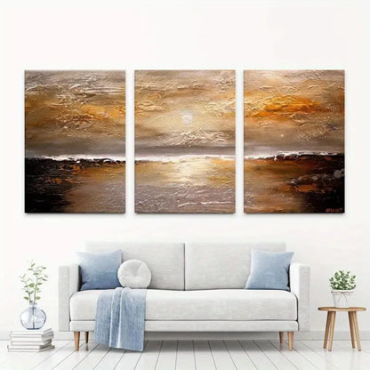3pcs Sunset Ocean Scenic Beach View Wall Art Set Canvas Framed 60x90cm - High Quality Print 100% Australian Made Wall Canvas Ready to Hang