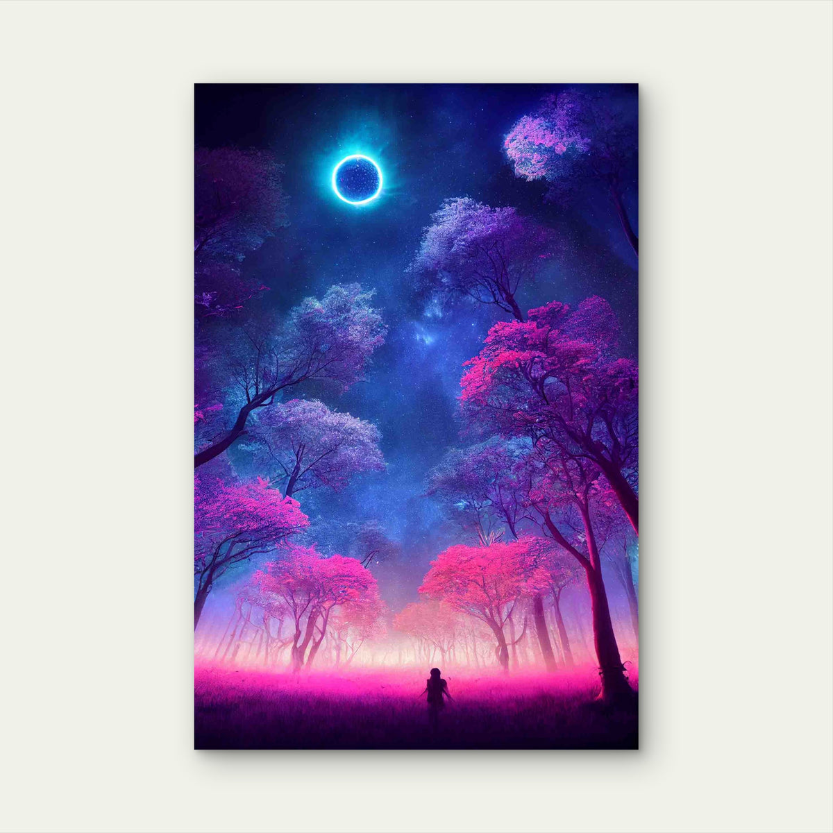 Illustration Fantasy Neon Forest Glowing Metal Print Ready to Hang