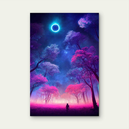 Illustration Fantasy Neon Forest Glowing Metal Print Ready to Hang