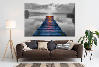 Wooden pier overlooking the lake at sunset 90x60cm Print 100% Australian Made