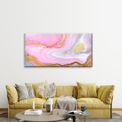 Pink Marble With Shimmering Gol Wall Art Canvas Office Home Room Framed 120x60cm