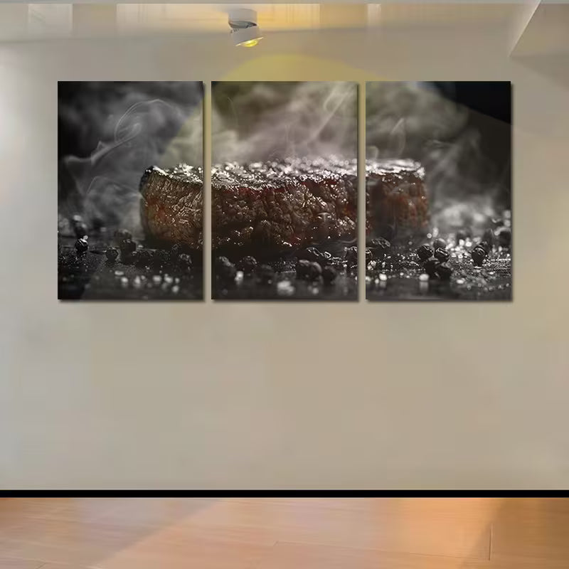 3pcs Delicious Steak Theme Wall Art Set Canvas Framed 50x70cm - High Quality Print 100% Australian Made Wall Canvas Ready to Hang
