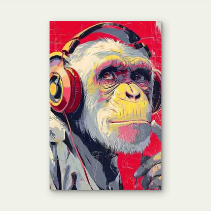 Pop Art Monkey with Headphones 60x90cm Metal Print Ready to Hang