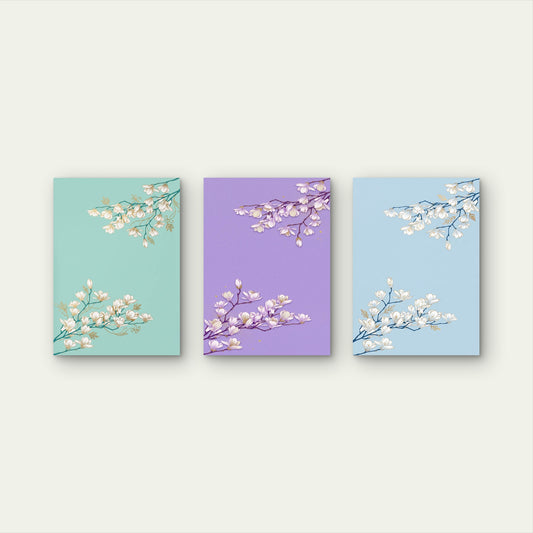 3pcs Golden Line Magnolia Plum Blossom Flower Wall Art Set Canvas Framed 50x70cm - High Quality Print 100% Australian Made Wall Canvas Ready to Hang