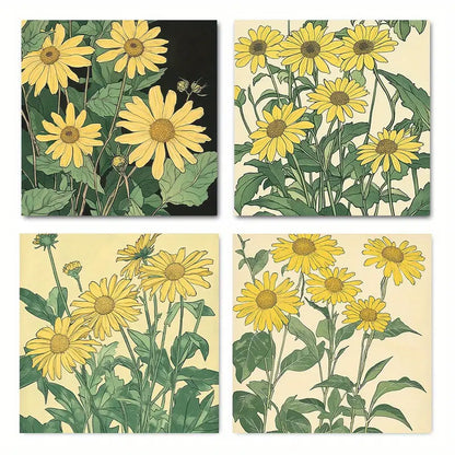 4pcs Flower Painting Style Pattern Wall Art Canvas Framed