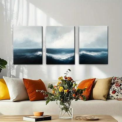 3pcs Gentle Flowing Waves and Soft Sky Hues Metal Print Ready to Hang Art