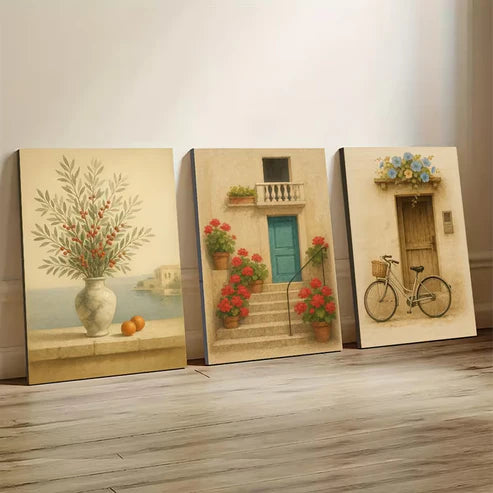 3pcs Mediterranean Door Front Style Art Wall Art Set Canvas Framed 50x70cm - High Quality Print 100% Australian Made Wall Canvas Ready to Hang