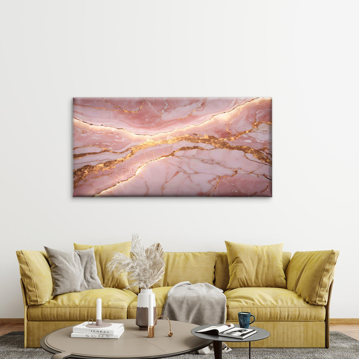 Pink Onyx With Golden Backlit Wall Art Canvas Office Home Room Framed 120x60cm